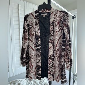 DRESS BARN Brown/White/Black Leaf Pattern Open Front Blazer Size Large